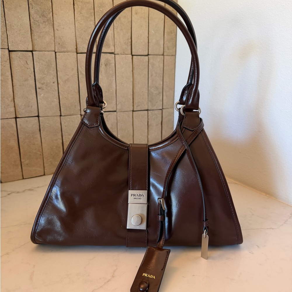Prada Medium Leather Tote- Brown